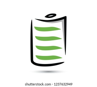 Four level battery icon in sketch mode. battery indicate full bar or fully charge