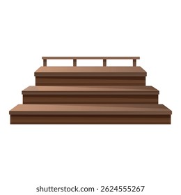 Four level wooden podium with handrail standing on white background