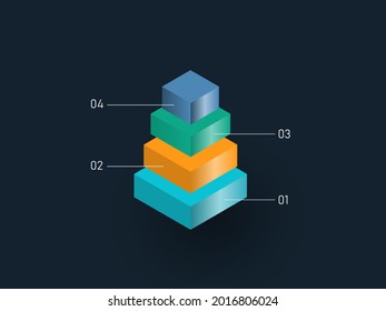 Pirámide 3D De Cuatro Niveles Con Bloques Coloridos Para El Concepto Infográfico De Powerpoint Empresarial.