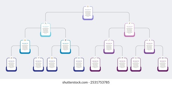 Four Levels Business Corporation Organizational distribution chart Infographics Design Template, Workflow diagram, flowchart, business hierarchy Concept tree chart, Level four Organizational chart 