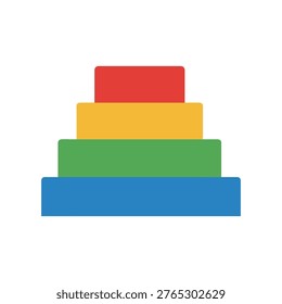 Four levels of colored geometric shapes arranged in stepped pyramid formation ideal for hierarchy diagrams data visualization or educational nursery toy concept isolated flat design vector art.