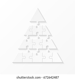 Four levels pyramid puzzle presentation infographic template with explanatory text field for business statistics illustration. Four stages triangle puzzle piece shape