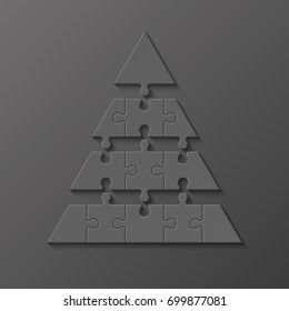 Four Levels Pyramid Puzzle Presentation Infographic Template With Explanatory Text Field For Business Statistics Illustration. Four Stages Triangle Puzzle Piece Shape