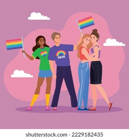 cuatro personas lgtbi con banderas