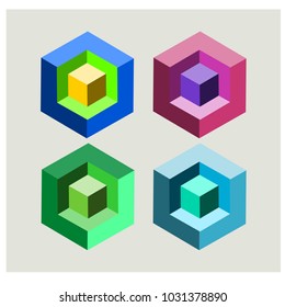 Four lie 3 dimensional square on a white background.Used in printing and web.impossible.logo design