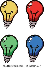 four light bulbs of different colors