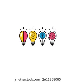 Four Light Bulbs Vector – Creative Concept of Ideas, Innovation, and Illumination