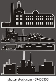 Four light industry facility cartoon outlines - vector illustration set (Part 2)