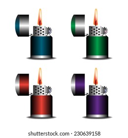 Four lighters having different colors isolated on a white background