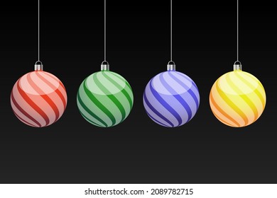 Four Lighting Christmas Balls - Vector Set on black