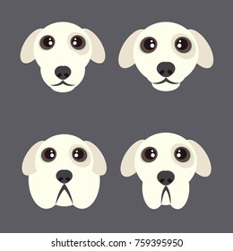 Four lightly shaggy dog muzzles with large shiny eyes on a gray background
