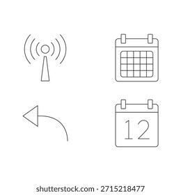 Vier Zeilensymbole für Netzwerk-, Aktions- und Planungselemente.