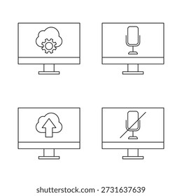 Quatro ícones lineares para cloud gear e áudio