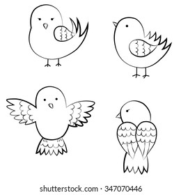 Four little birds painted black outline on white