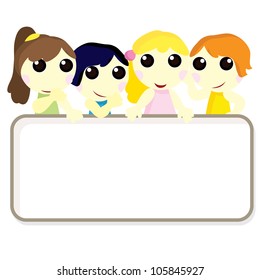 four little children with banner background