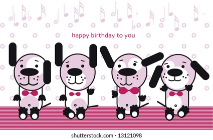 four little funny puppy, happy birthday to you