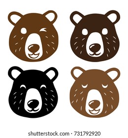 Four Little Hipster Brown Bear Faces