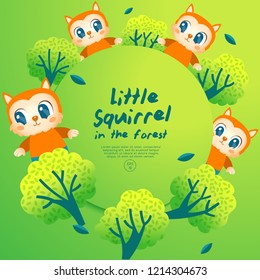 Four little squirrels standing in the forest : Vector Illustration