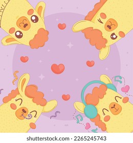 four llamas with hearts characters