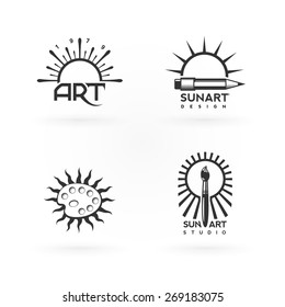 Four logo concepts of art and sun combination. Nice fit for creative people or designers.