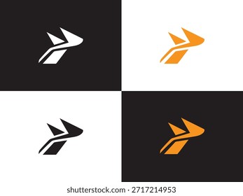Cuatro variaciones de diseño de logotipos con Elementos estilizados de pájaros o flechas en diferentes colores y fondos.