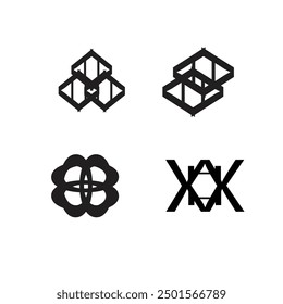 Cuatro iconos de logotipo con varios tipos.
