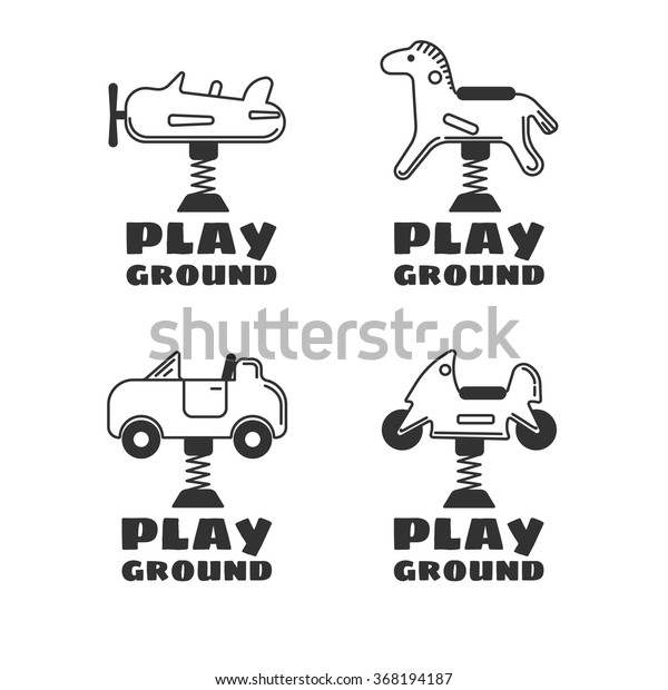 Four logo in line style for a kids\
playground. Vector icon set isolated on a white\
background