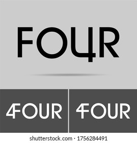 Four Logo; Numeral And Word Logo For Number. Four Letter With Four Figure Logo Design. 