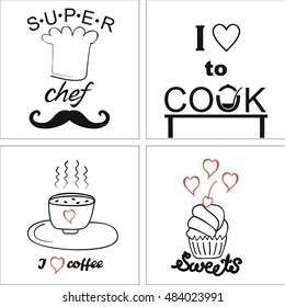 Four logo on the theme of cooking and food with inscriptions