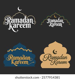 Four logo of Ramadan Kareem with elegant typography and Islamic architectural motifs on a dark background