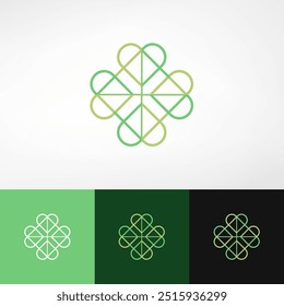 Four love or heart shape clover plant leaf image. Simple logo in the form of a beautiful and elegant monoline. Suitable for beauty salon, spa, cosmetics, fashion, etc.