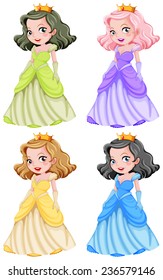 Four lovely princesses on a white background 