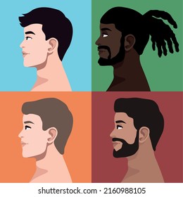 vier männliche Gesichtsprofile