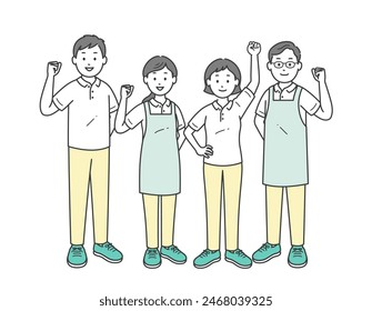 Four male and female caregivers doing a fist pump