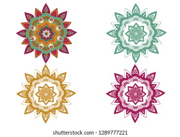 Four mandala vector image (blue, yellow, purple)