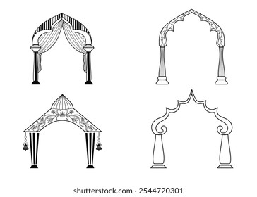 four mandap gate design for wedding card clipart