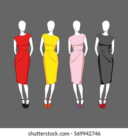 Four mannequins dresses. Vector illustration. 