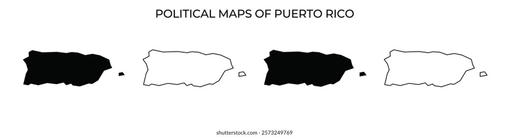 Four maps illustrate the political history of Puerto Rico. Each map shows the island in different shades, reflecting changes in governance and territorial status through time.