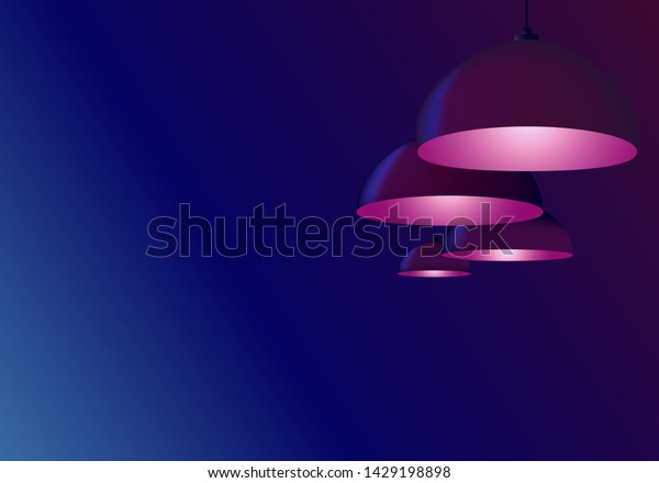 Four Maroon Ceiling Lighting Billiards Cafe Stock Vector