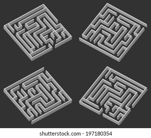 Four maze 3d on a gray background