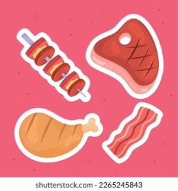 four meat grill set icons