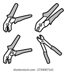 four mechanical pliers images, customizable lines