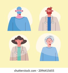 four medical staff professional characters