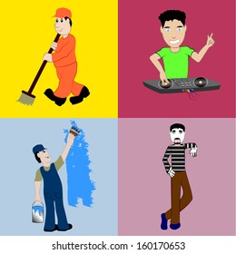 four men performing different jobs
