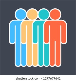 Four men stands with his hands down created in flat style. The design graphic element is saved as a vector illustration in the EPS file format.