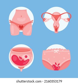 four menstruation cycle set icons