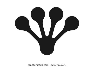 Four metaballs frog foot silhouette icon. A symbol made from blobs morphed together. Isolated on a white background.