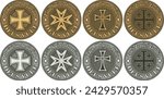 Four Metal Seals, Coins or Buckles of Various Crusader Orders with their Mottos. Templar, Johannite, Teutonic, Holy Sepulchre
