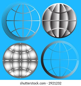 Cuatro símbolos metálicos del globo - elementos de diseño.