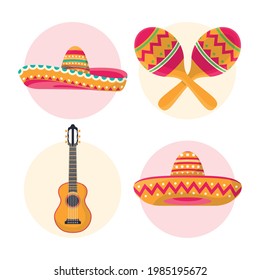 four mexican celebration set icons